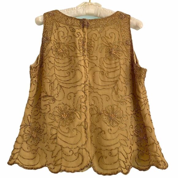 Vintage Gold Beads in Floral Design Sleeveless Top - Picture 7 of 12